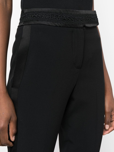 Shop Ermanno Firenze Logo Embroidered Waistband Trousers In Black