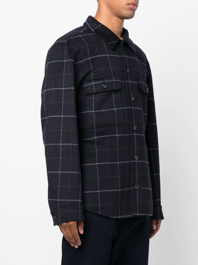 Shop Vince Checked Double-pocket Overshirt In Blue