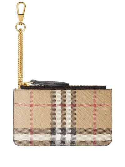 Shop Burberry Vintage Check Leather Card Case In Brown