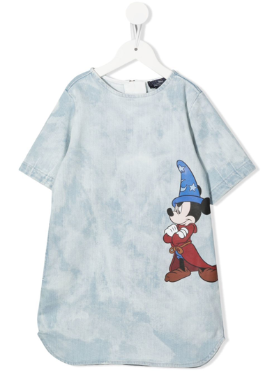 Shop Stella Mccartney Fantasia Mickey Bleached-effect Denim Dress In Blue
