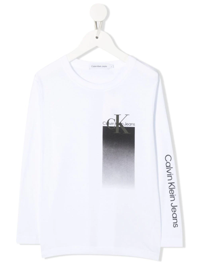 Shop Calvin Klein Logo-print Long-sleeve Top In White