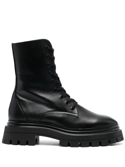 Shop Stuart Weitzman Leather Lace-up Boots In Black