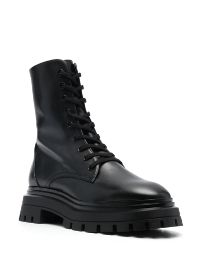 Shop Stuart Weitzman Leather Lace-up Boots In Black