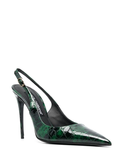Shop Dolce & Gabbana Leather Slingback Pumps In Green