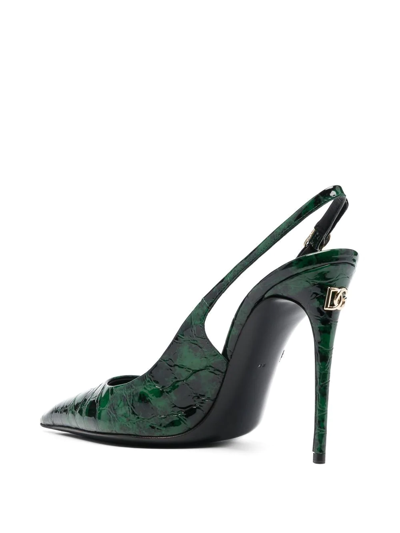 Shop Dolce & Gabbana Leather Slingback Pumps In Green