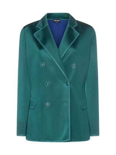 Shop Giorgio Armani Blazer In Verde Smeraldo