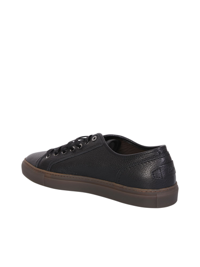 Shop Brioni Low Leather Sneakers In Black