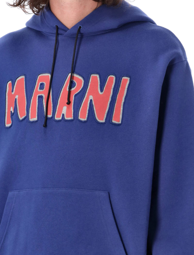 Shop Marni Cutout Logo Hoodie In Blue