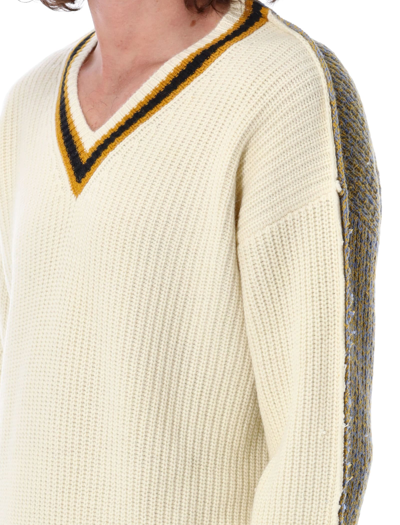 Shop Marni Alpaca V-neck Sweater In Beige Mix