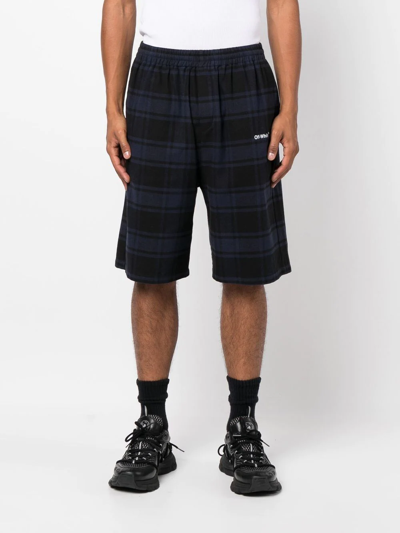 Shop Off-white Checked Elasticated Shorts In Blue