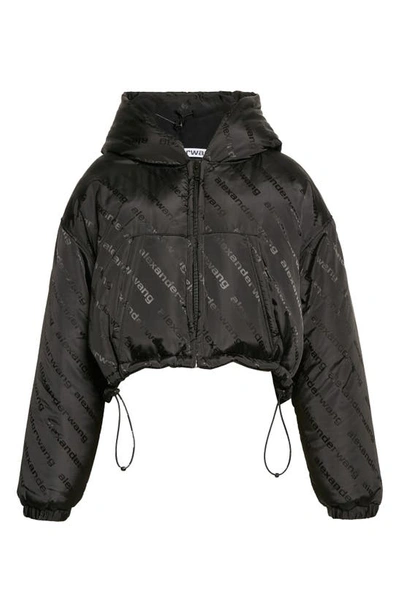 Shop Alexander Wang Logo Jacquard Water Repellent Down Crop Jacket In Black