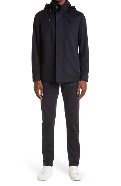 Zegna Oasi Blouson Casual Jacket In Black Cashmere In Navy