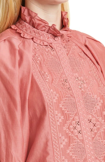 Shop Kobi Halperin Shenae Embroidered Cotton & Silk Voile Blouse In Blush