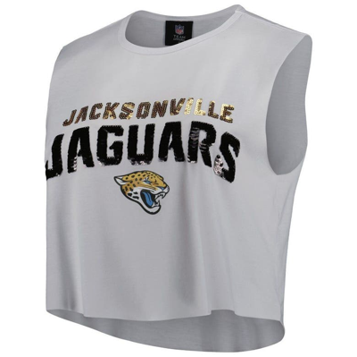 Jacksonville Jaguars Cuce Women's Sequin Tri-Blend Cropped Tank Top - White