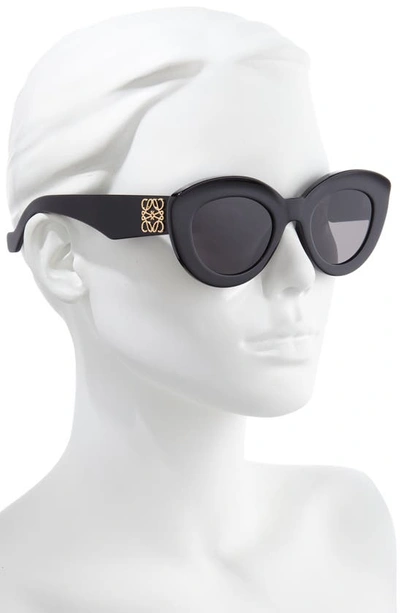 Shop Loewe 50mm Tinted Round Sunglasses In Shiny Black/ Smoke