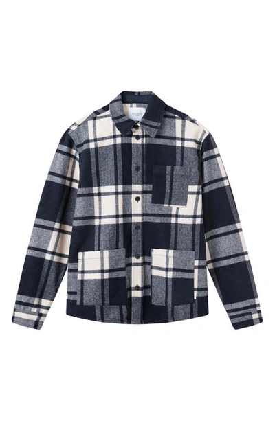 Shop Les Deux Jasper Check Wool Blend Shirt Jacket In Ivory Dark Navy