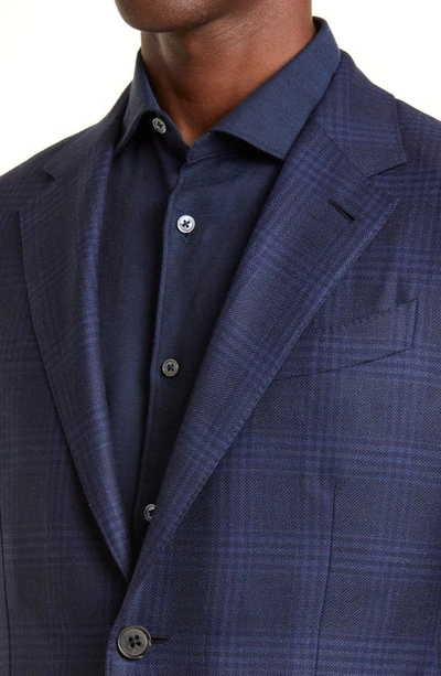 Zegna Prince Of Wales Plaid Achillfarm Wool Blazer In Navy