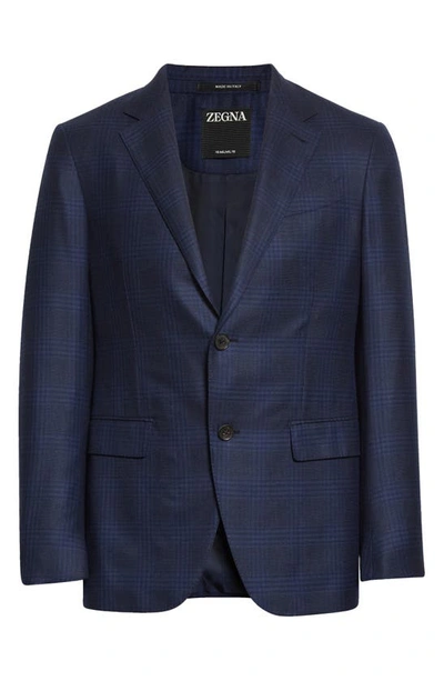 Zegna Prince Of Wales Plaid Achillfarm Wool Blazer In Navy