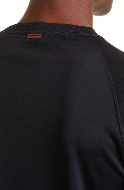 Zegna High Performance Wool Short Sleeve Tee In Navy