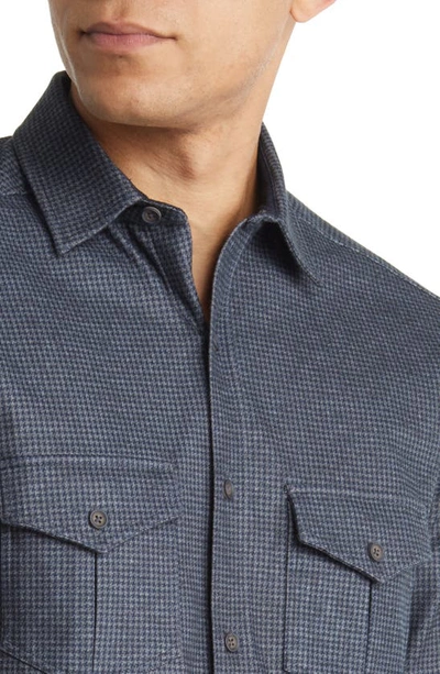 Johnston & Murphy Button Front Houndstooth Knit Shirt In Gray