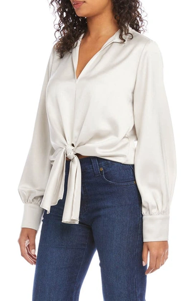 Karen Kane Tie Front Satin Top In Champagne