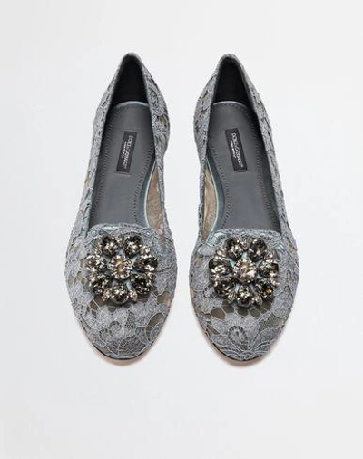 Shop Dolce & Gabbana Slipper In Taormina Lace With Crystals In Grey