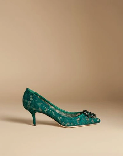Shop Dolce & Gabbana Court Shoe In Taormina Lace With Crystals In Green