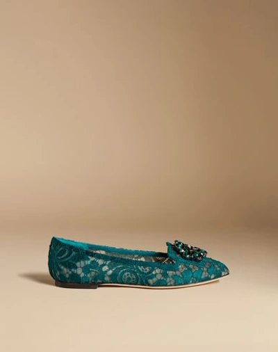 Shop Dolce & Gabbana Slipper In Taormina Lace With Crystals In Deep Jade