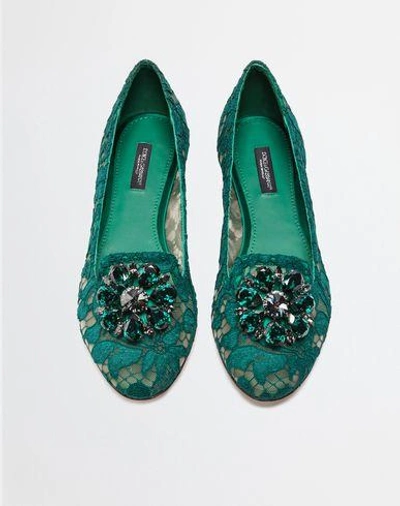 Shop Dolce & Gabbana Slipper In Taormina Lace With Crystals In Deep Jade