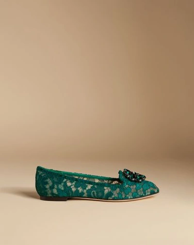 Shop Dolce & Gabbana Slipper In Taormina Lace With Crystals In Green