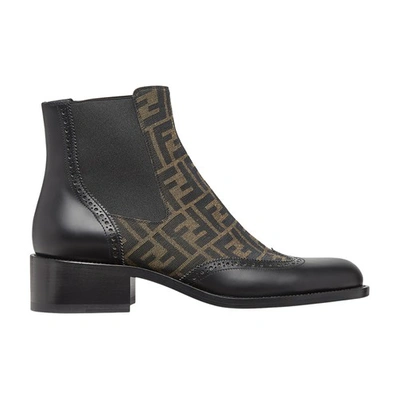 Shop Fendi Leather Ankle Boots In Noir