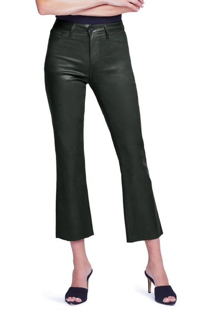 Shop L Agence Kendra Coated High Waist Crop Flare Jeans In Army Coated