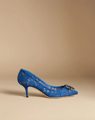 Shop Dolce & Gabbana Court Shoe In Taormina Lace With Crystals In Blue