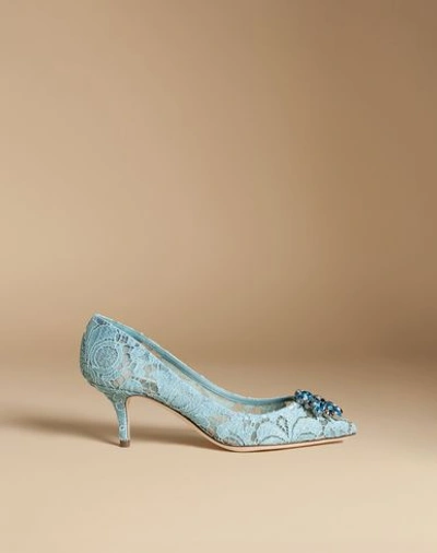 Shop Dolce & Gabbana Court Shoe In Taormina Lace With Crystals In Sky Blue