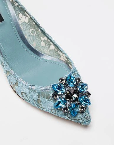 Shop Dolce & Gabbana Court Shoe In Taormina Lace With Crystals In Sky Blue