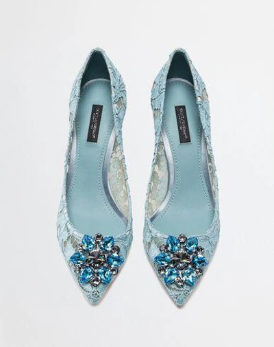 Shop Dolce & Gabbana Court Shoe In Taormina Lace With Crystals In Sky Blue