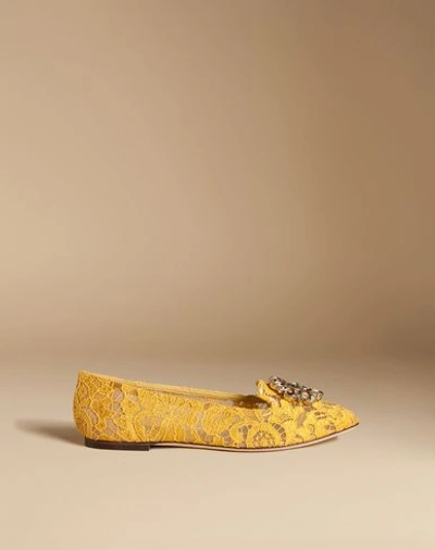 Shop Dolce & Gabbana Slipper In Taormina Lace With Crystals In Yellow
