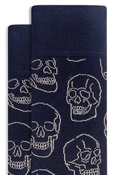 Shop Bugatchi Skull Pattern Dress Socks In Navy