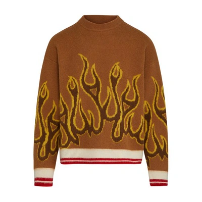 Shop Palm Angels Burning Sweater In Nuts Yellow