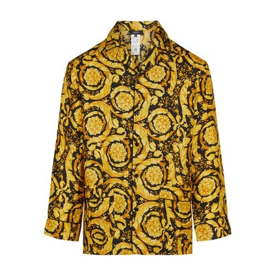 Shop Versace Baroque Pajama Silk Shirt In Black Gold