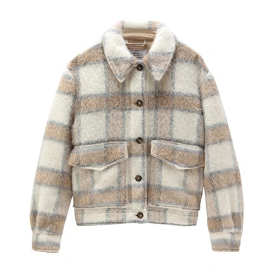 Woolrich Check-pattern Buttoned Shirt Jacket In Cream Check