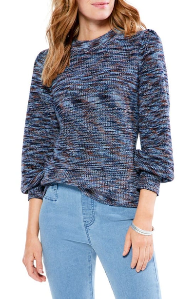 Shop Nic + Zoe Space Dye Puff Sleeve Cotton Blend Sweater In Indigo Mix