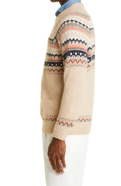 Shop Brunello Cucinelli Fair Isle Alpaca Blend Crewneck Sweater In Cmc45-light Brown