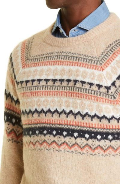 Shop Brunello Cucinelli Fair Isle Alpaca Blend Crewneck Sweater In Cmc45-light Brown