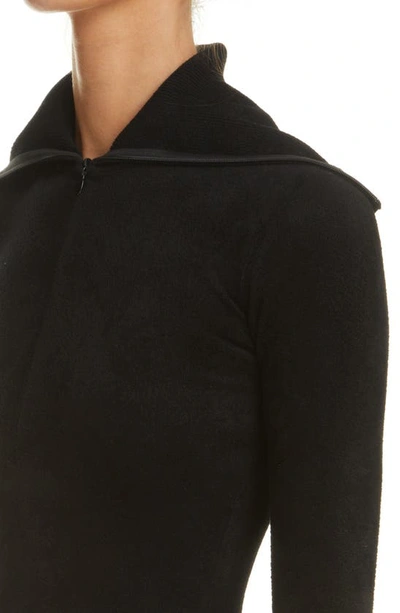 Shop Alaïa Tall Collar Half Zip Bodysuit In Noir Alaia