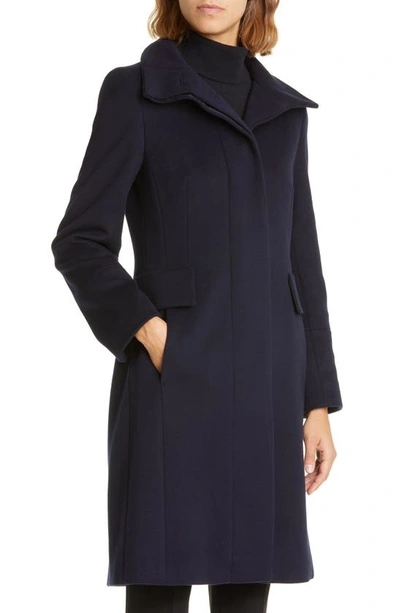 Shop Akris Punto Stand Collar Wool Blend Fleece Coat In 079 Navy