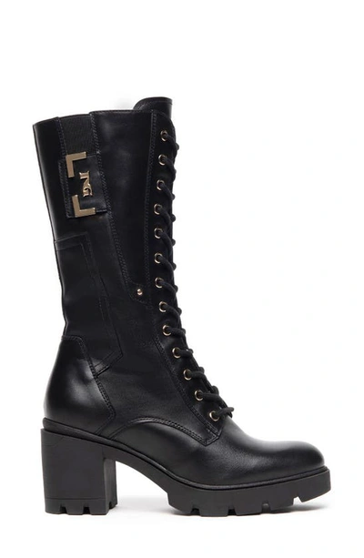 Nerogiardini Calfskin Logo Heeled Moto Boots In Black