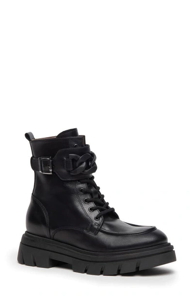 Shop Nerogiardini Buckle Chain Moc Toe Combat Boot In Black
