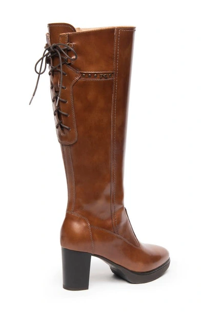Nerogiardini Corset Leather Tall Platform Booties In Cognac