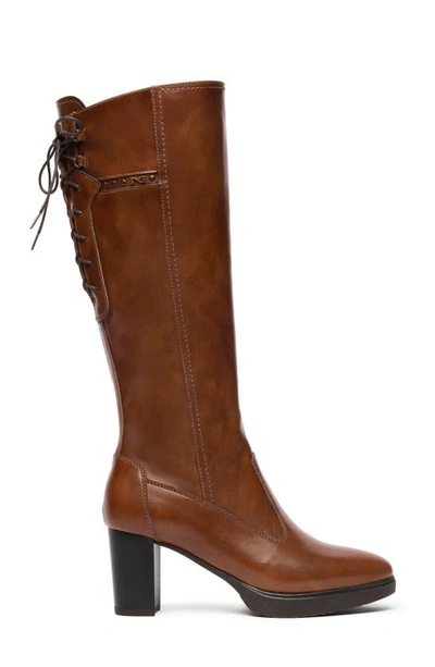 Nerogiardini Corset Leather Tall Platform Booties In Cognac